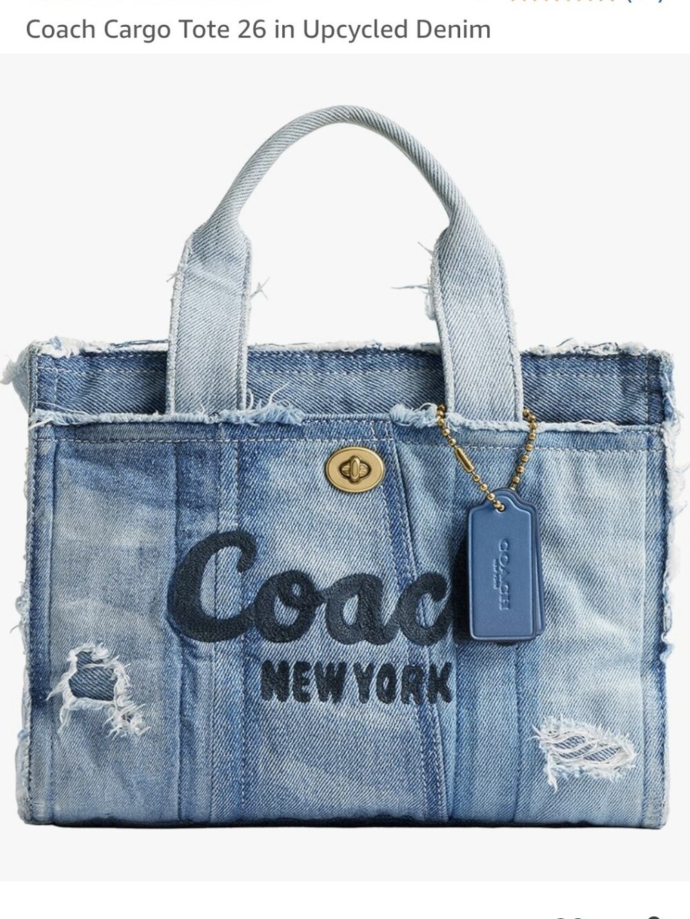 Coach Denim Cargo Tote Upcycled In A Love Denim Size 26 New Without Tags.